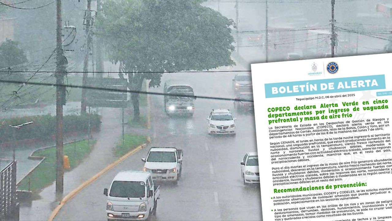 En alerta verde estos departamentos de Honduras por ingreso de frente frío