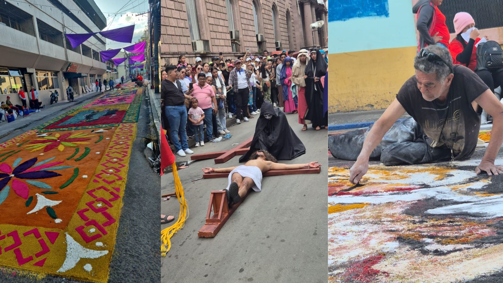 Alfombras, dramatizaciones y fe: hondureños reviven la Pasión de Cristo