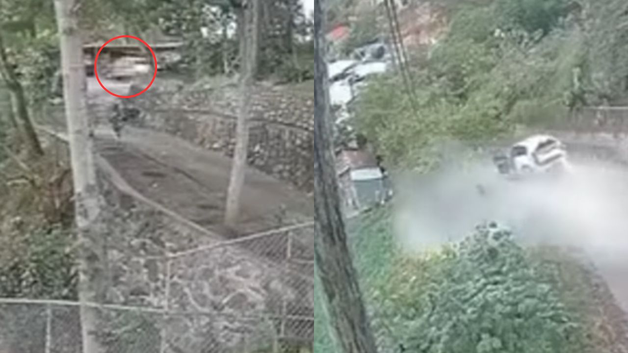 Cámara graba momento en que un carro se precipita por un barranco