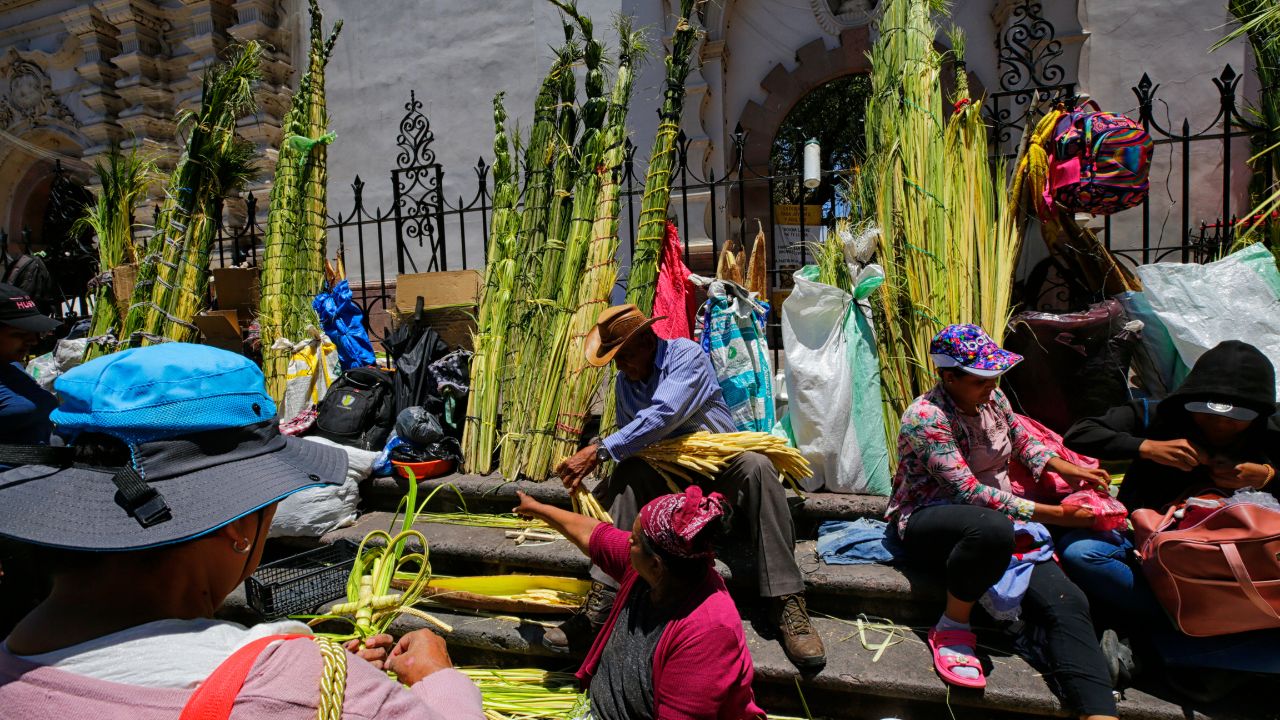 Campesinos llegan a iglesias con palmas y cruces para Domingo de Ramos