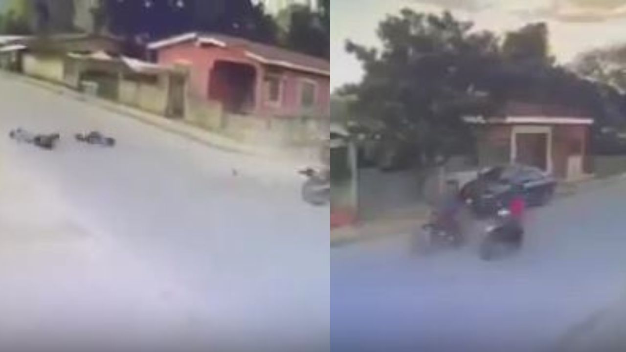 Impactante video: dos motociclistas se estrellan contra auto en Cortés