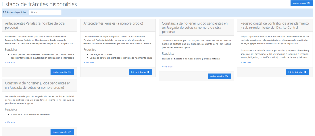 Captura de pantalla del portal del Poder Judicial