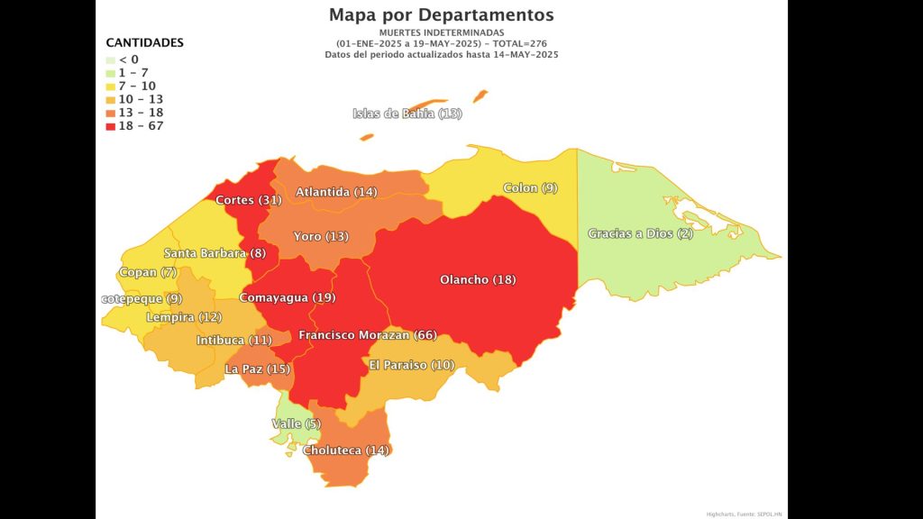 Mapa de muertes indeterminadas en Honduras 