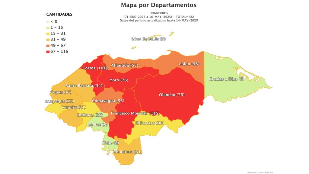Mapa de homicidios en Honduras