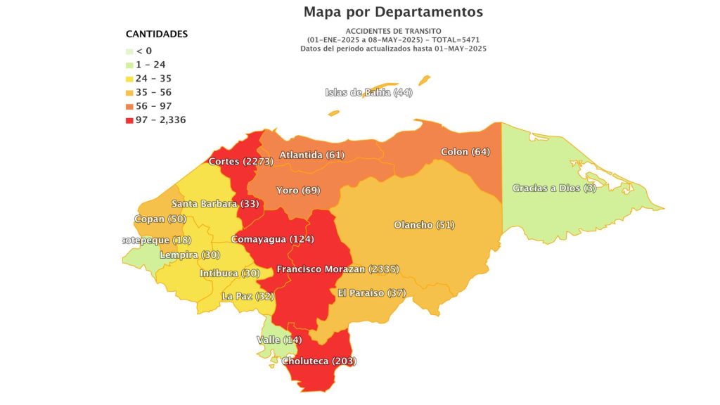 mapa de accidentes viales en Honduras