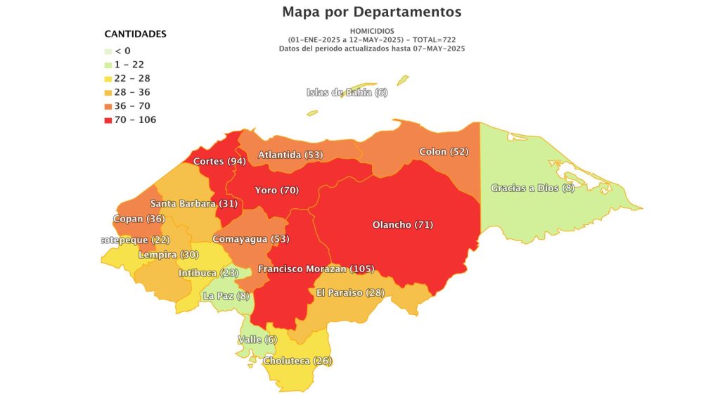 Mapa de los homicidios en Honduras.