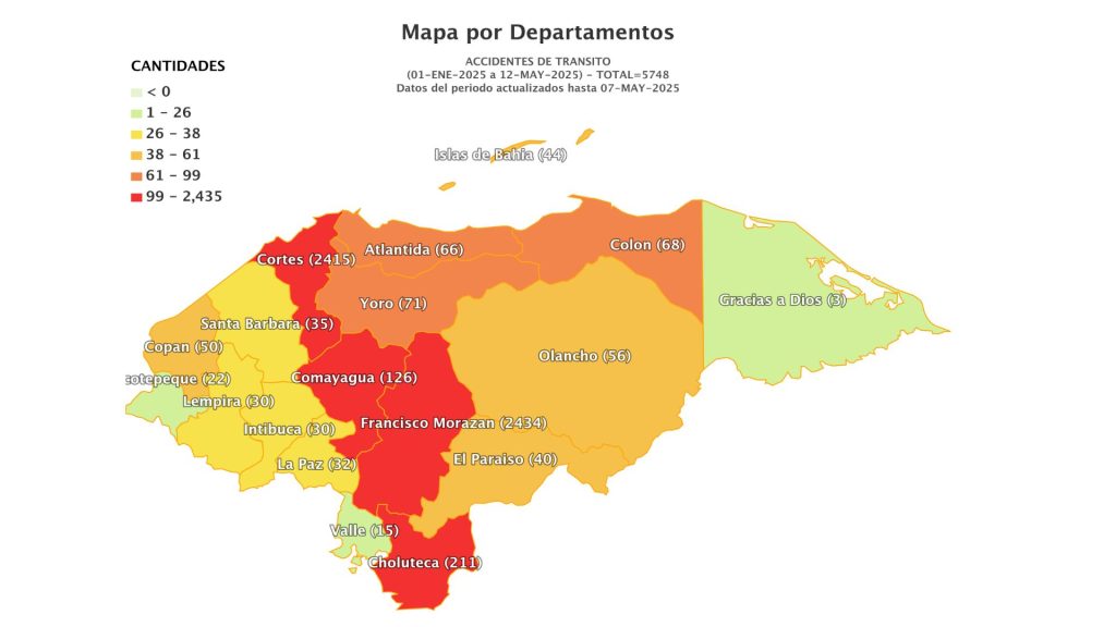 Mapa de accidentes de tránsito en Honduras