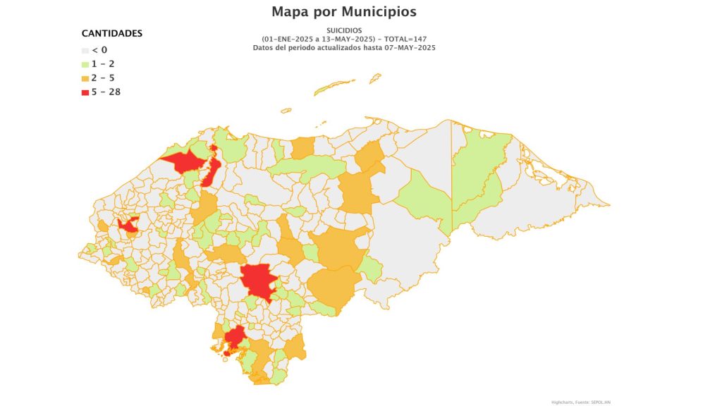 Mapa de suicidios en Honduras