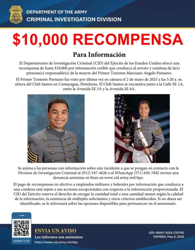 comunicado de la embajada estadounidense sobre recompensa en caso de Marciano Angelo Parisiano