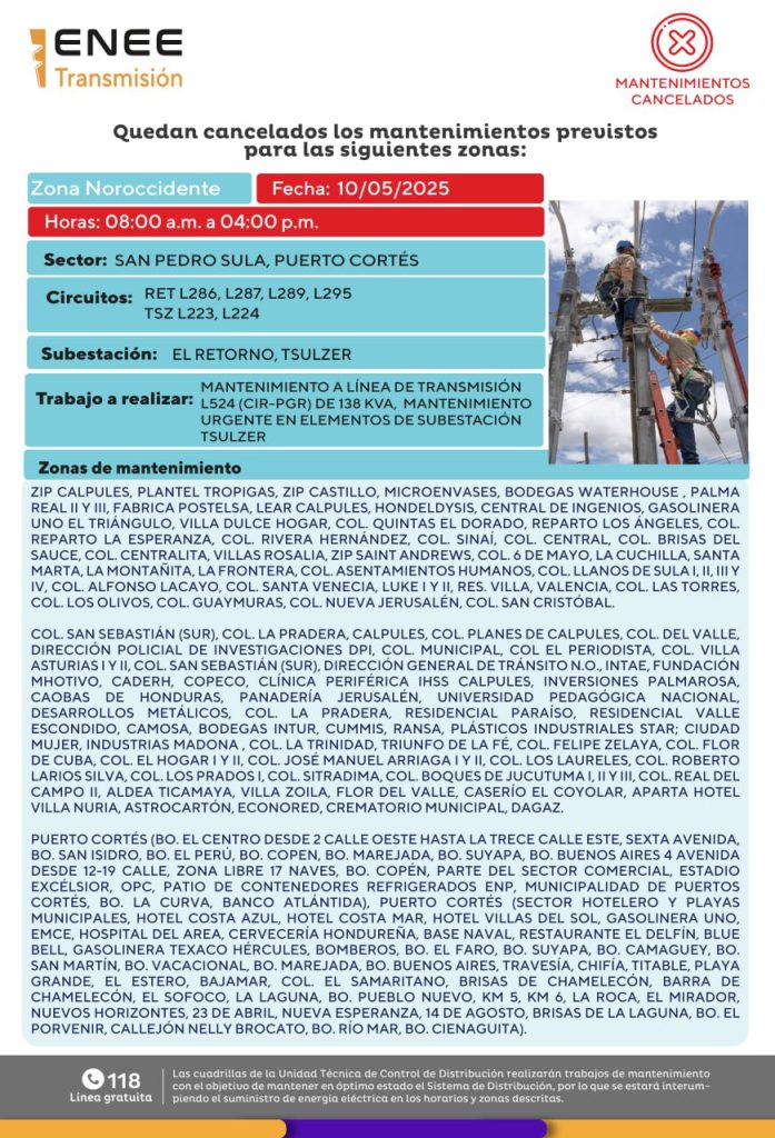 Lista de colonias que no tendrán luz pasado mañana