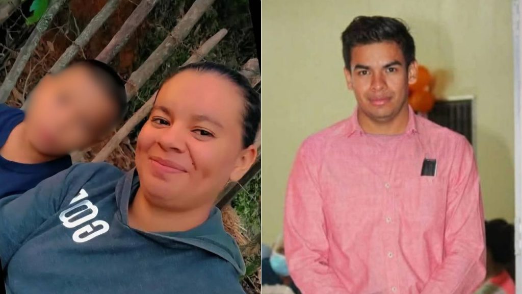 A la izquierda, la mujer con un niño; a la derecha, el joven