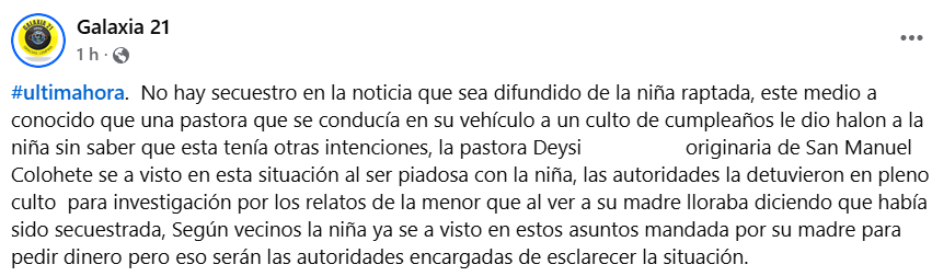 Captura de pantalla de la publicación