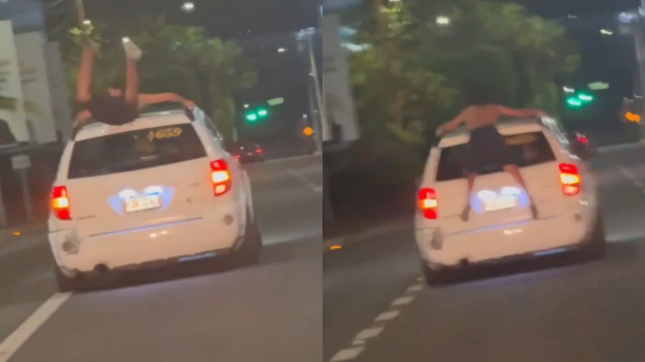 Vídeo: Exponen a joven viajando imprudentemente 'colgado' atrás de un taxi