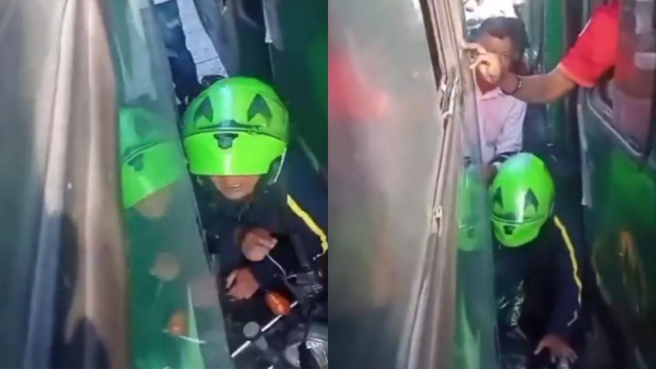 '¡Dale, aguanta!': Motociclista estuvo a punto de morir atrapado entre dos autobuses