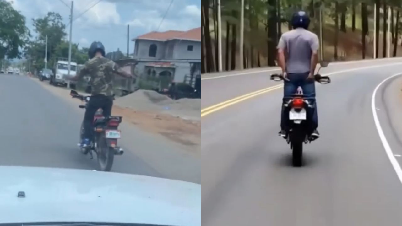 Vídeo: Exponen a motociclistas haciendo 'piruetas' en plena carretera en Olancho