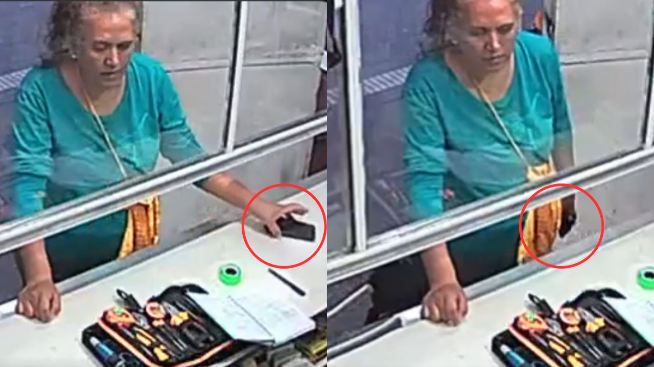 Vídeo: Mujer, con un niño en brazos, roba celular de un mostrador