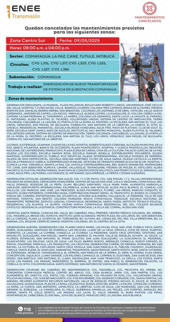 Lista de colonias que no tendrán luz pasado mañana