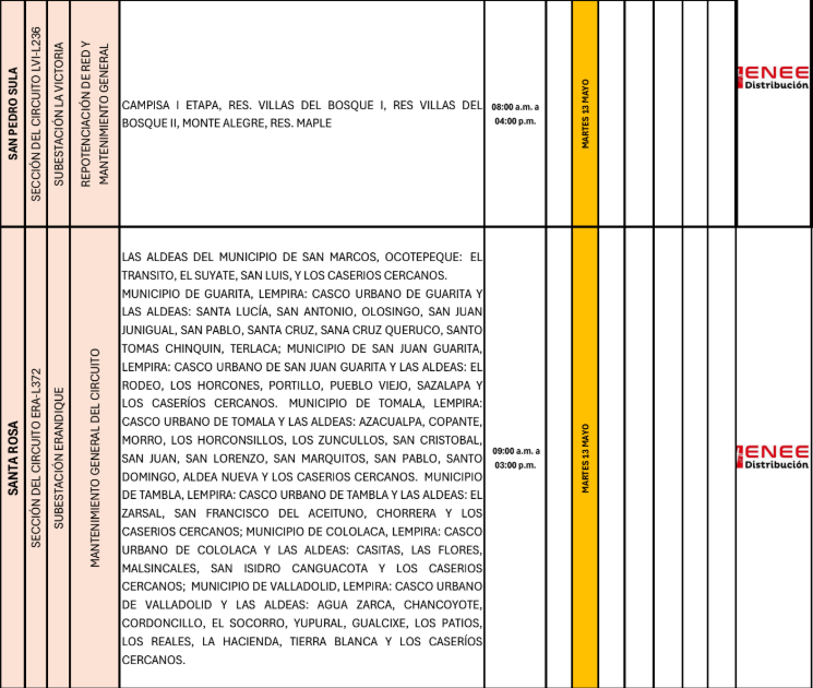 Lista de colonias que no tendrán luz pasado mañana