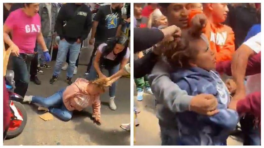 Comerciamtes  agrediendo a mujeres.