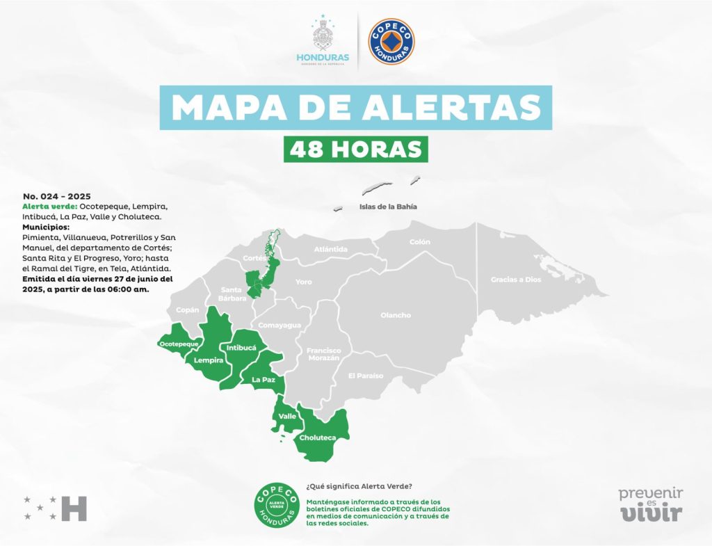 Mapa con las alertas vigentes en Honduras