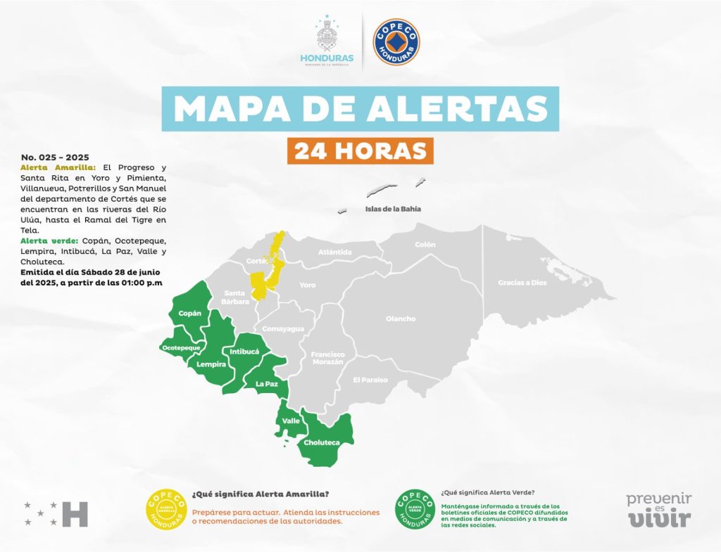 Mapa con las alertas vigentes en Honduras