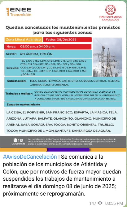 Comunicado de la ENEE