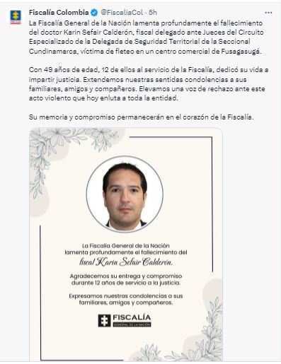Comunicado de la Físcalía de Colombia.