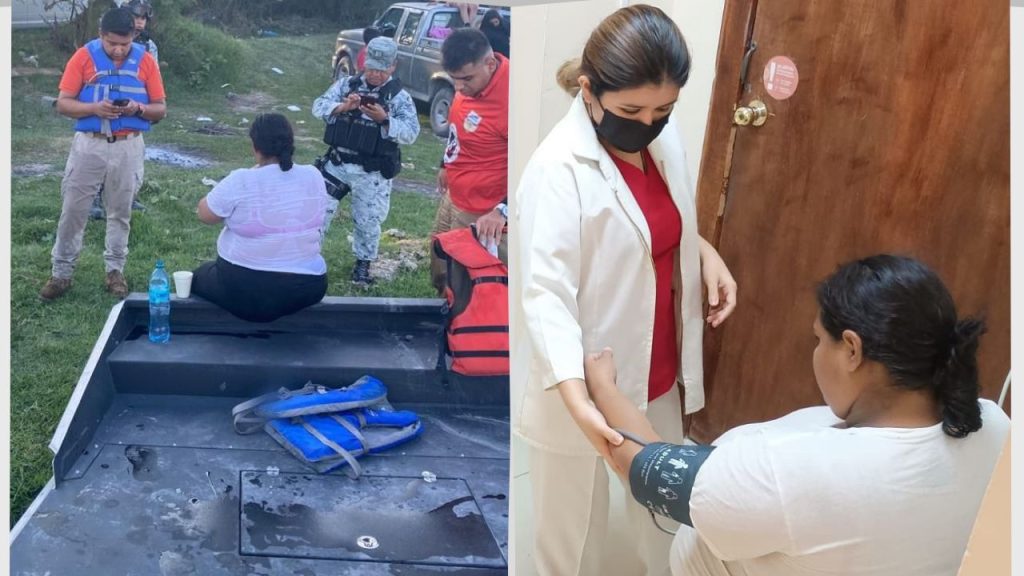 Hondureña recibiendo atención médica tras ser rescatada del Río Bravo