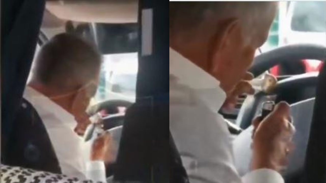 VIDEO: Captan a conductor de autobús drogándose en horario laboral