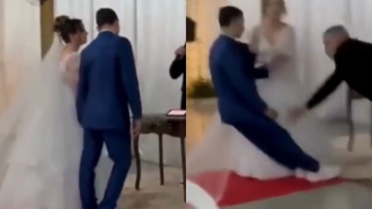 ¿Tuvo miedo del matrimonio? Novio se desmaya durante su boda frente al altar