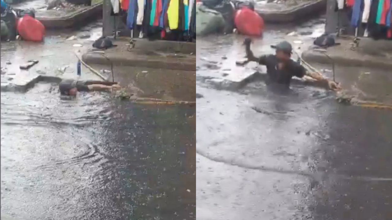 ¿Heroico o riesgoso? Joven hondureño saca basura de alcantarilla con sus manos