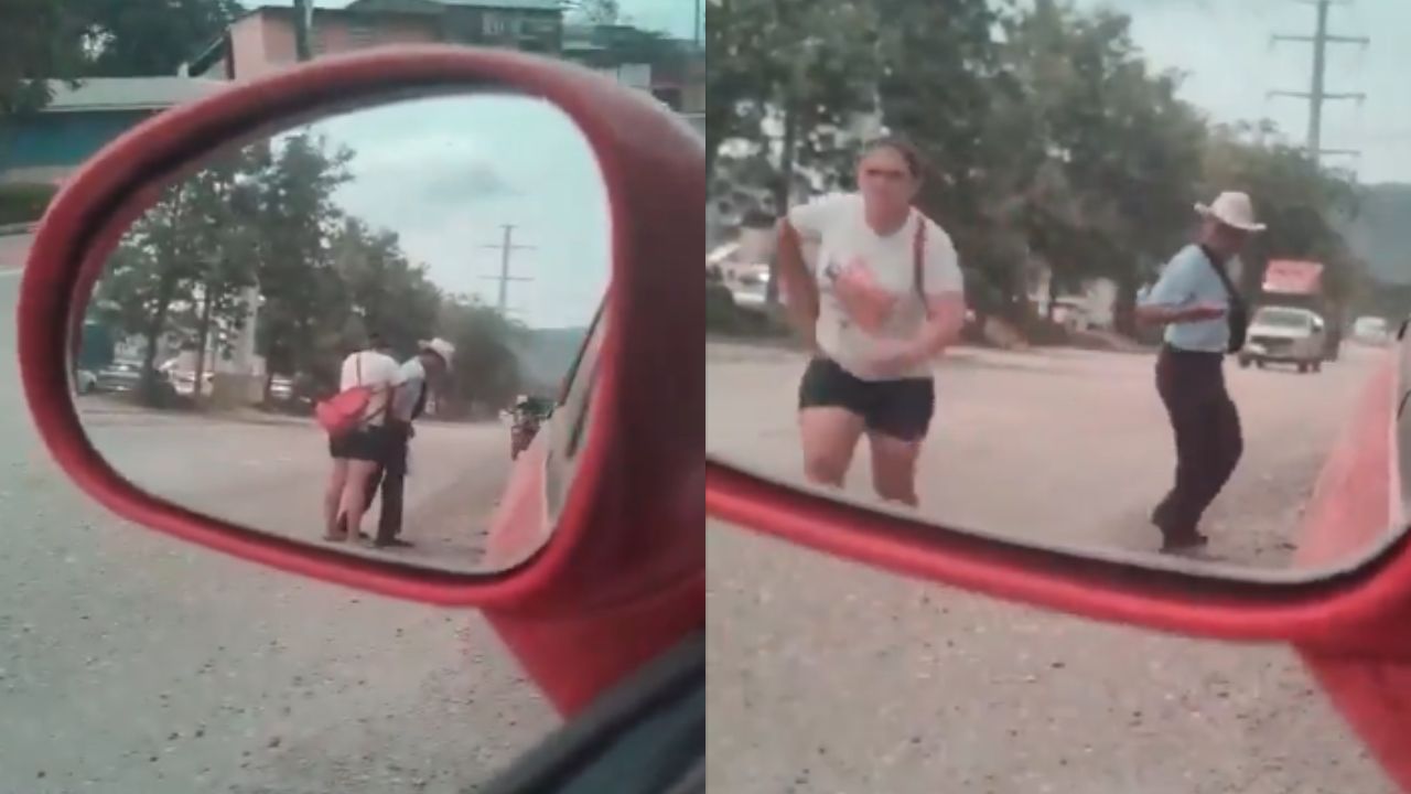 Exponen en vídeo a mujer que le robó a un anciano en una calle, en Cortés