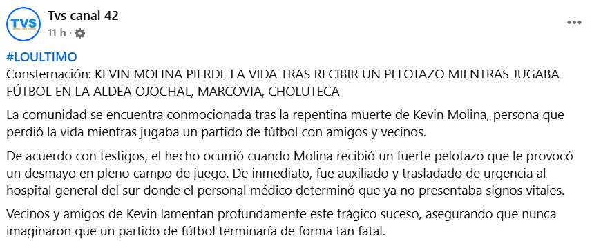 Captura de pantalla de la publicación