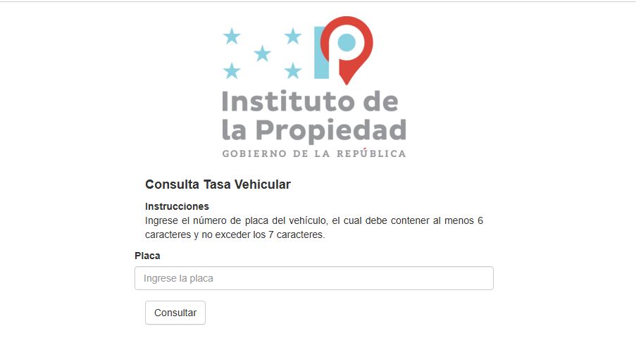 portal del Instituto de la Propiedad sobre consulta de tasa vehicular