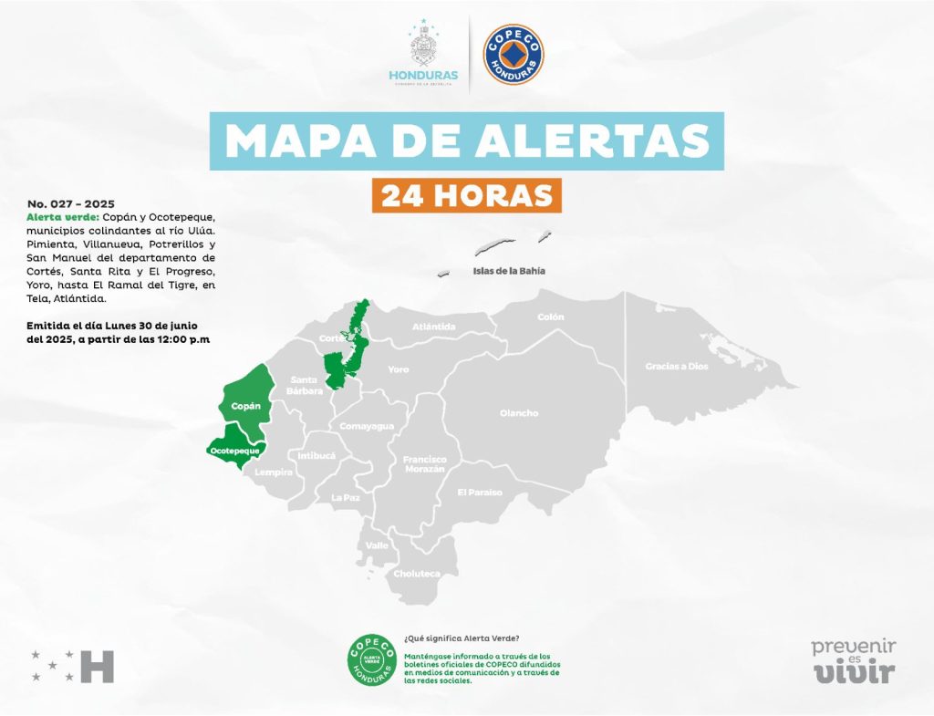 Mapa con las alertas vigentes en Honduras