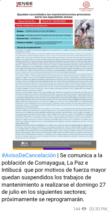 Comunicado de la ENEE