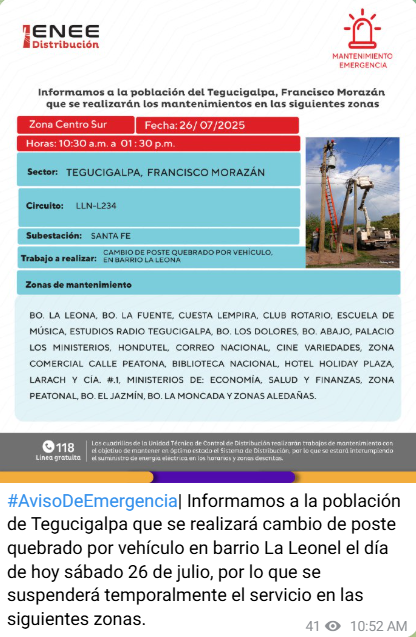 Comunicado de la ENEE