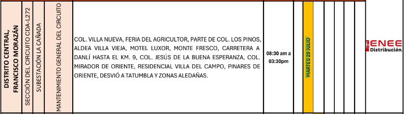 Zonas sin energía eléctrica en el Distrito Central. Foto: ENEE.