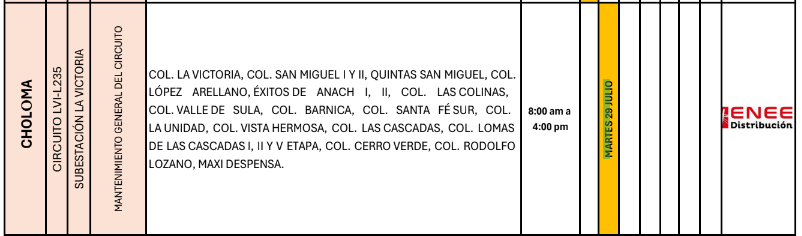 Zonas sin energía eléctrica en Choloma. Foto: ENEE.