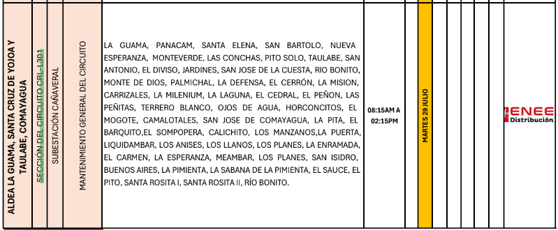 Cortes de energía en Comayagua. Foto: ENEE