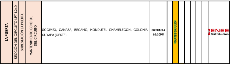 Apagones programados en La Puerta. Foto: ENEE.