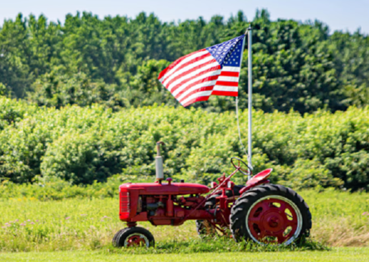 Un tractor en una granja