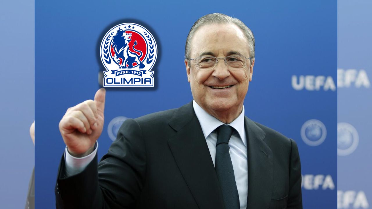 ¡Entre campeones! Florentino Pérez recibe y luce la camisa de Olimpia