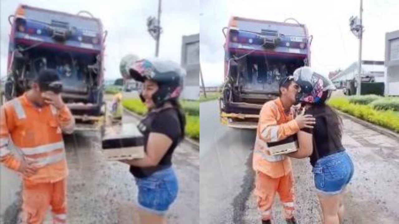 Vídeo: Mujer lleva regalo de cumpleaños a su novio mientras recogía basura