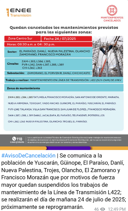 Comunicado de la ENEE