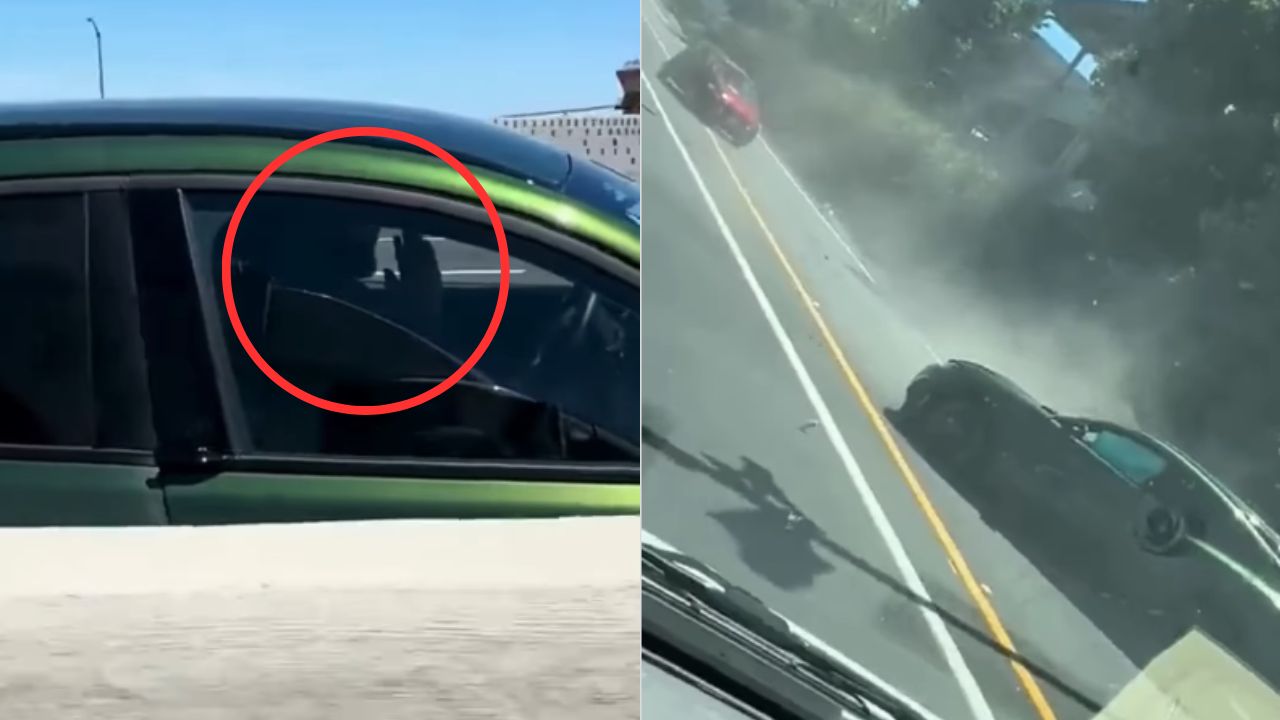 Graban a conductor rezando antes de sufrir aparatoso accidente en carro eléctrico