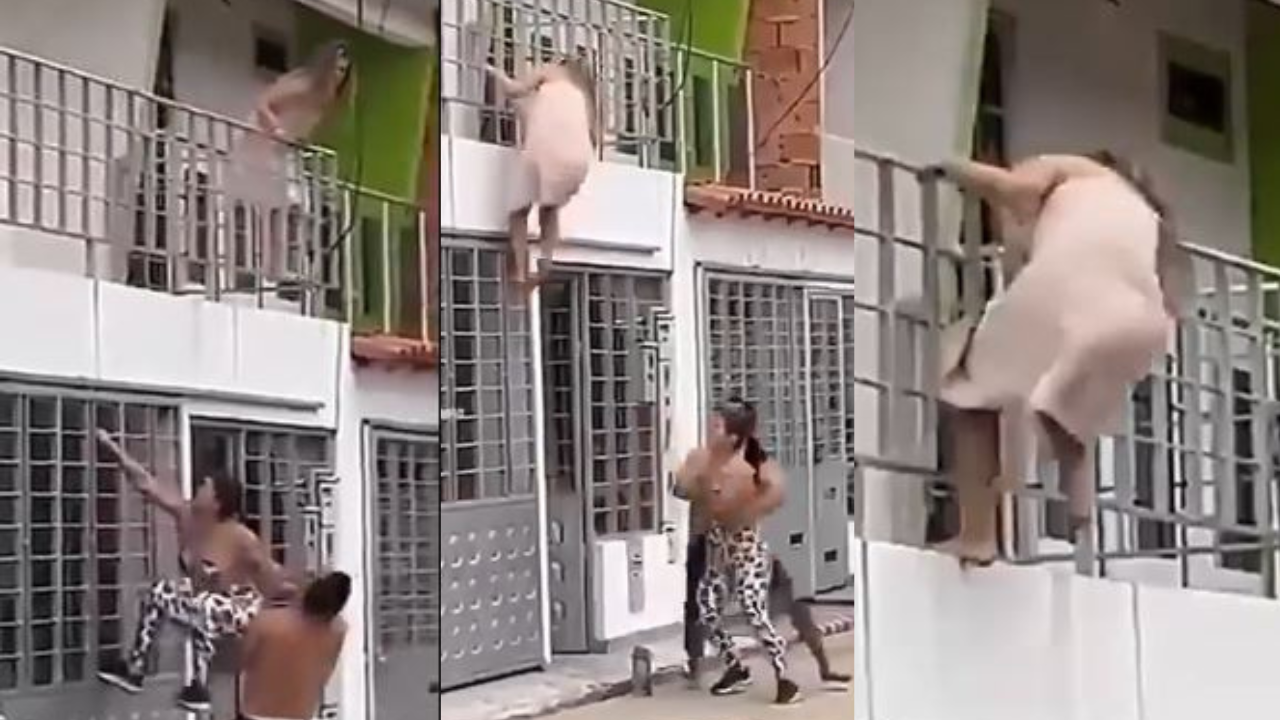 VIDEO: Amante en toalla salta por balcón al ser sorprendida con hombre casado