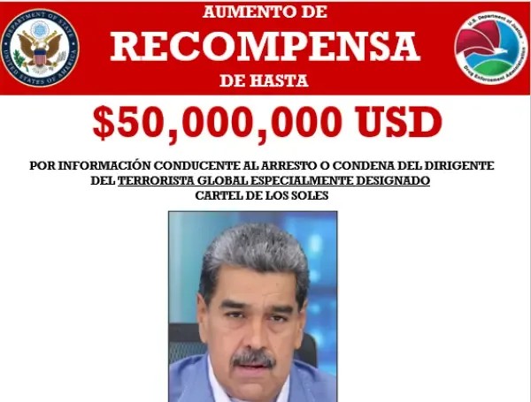 Cartel con la recompensa de Maduro