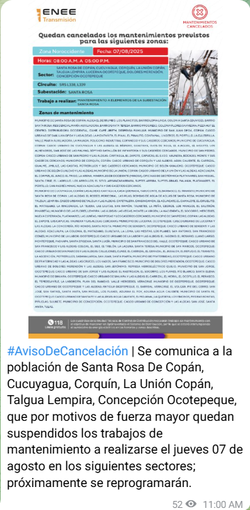 Comunicado de la ENEE