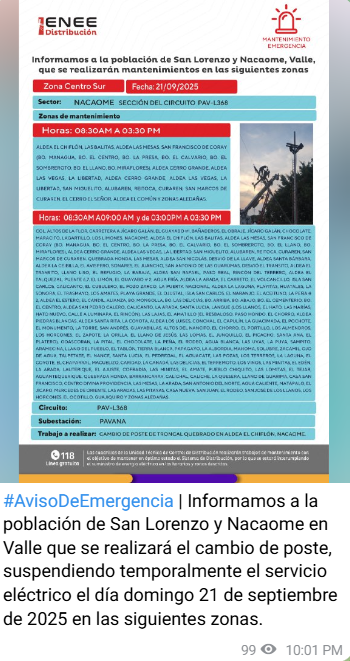 Comunicado de la ENEE